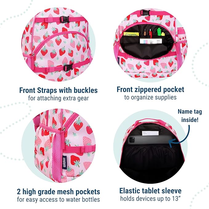 Wildkin ECO rPET 17-inch Large Backpack – Sustainable, Padded, Adjustable – Strawberry Patch