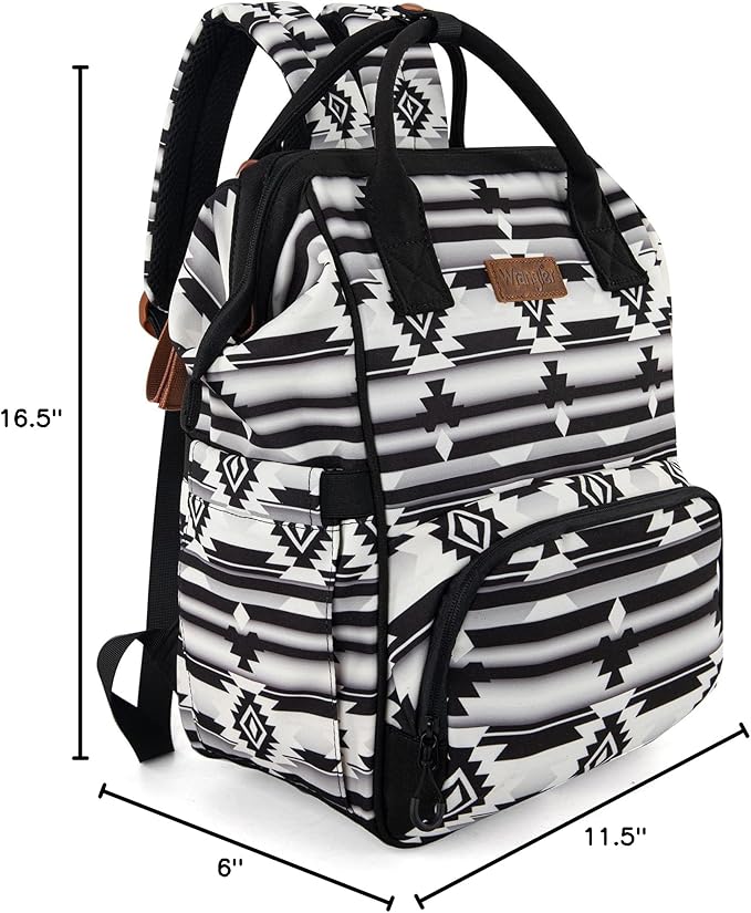 Wrangler Aztec Backpack Organized Daypack Travel Baby Bag with Stroller Strap and Side Bottle Pockets