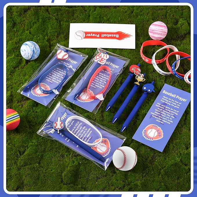 LiYiQ 72 Pcs Baseball Party Favors Baseball Team Gifts Baseball Goodie Bags Stuffers Baseball Ballpoint Pens Bookmark Card and Silicone Bracelet