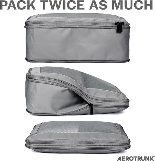 Compression Packing Cubes for Travel - Luggage Organizer Bags - Double Zipper Packing Cubes for Suitcases (2-Pack, Dark Grey)