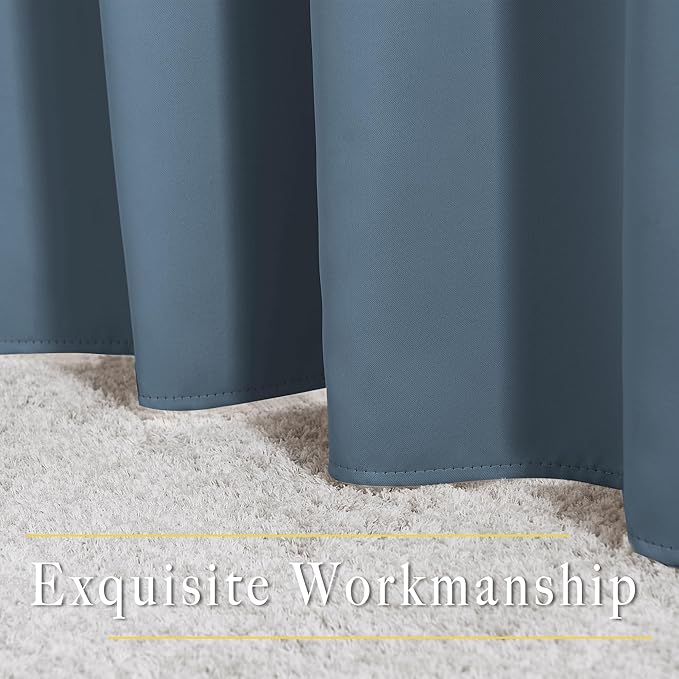 NICETOWN Blackout Curtains & Drapes for Bedroom - Triple Weave Grommet Top Thermal Insulated Light Blocking Panels for Bathroom/Living Room, Smoky Blue, W34 x L50, Set of 2