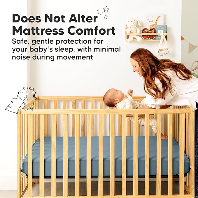 Waterproof Crib Mattress Protector Cover Fitted - 2-Pack Quiet Baby Crib Mattress Pad Sheets, 52" x 28" Soft Quilted Cotton Baby Sheet, Machine Washable, Easy Fit, Durable (Lagoon/Quin)