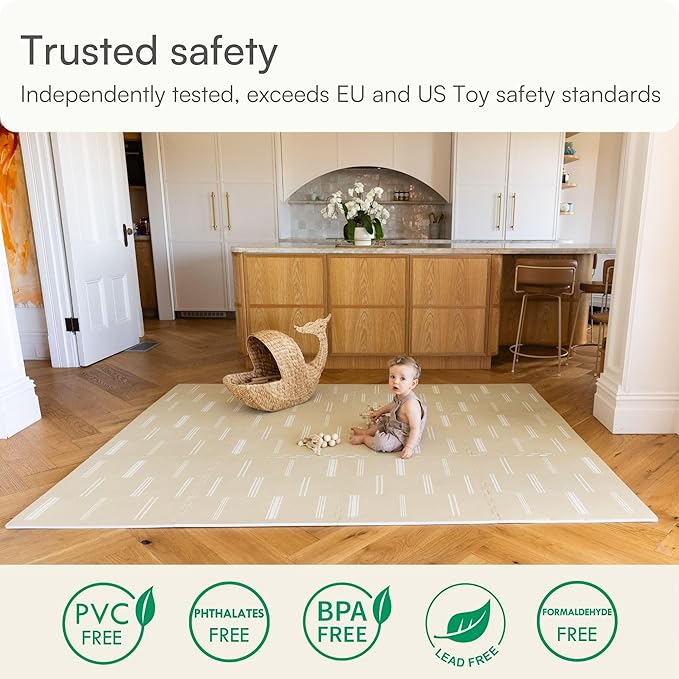 Baby Play Mat for Floor – 6x8ft Old White | Soft Non Toxic Premium EVA Foam Tiles for Tummy Time, Crawling & Playroom – Waterproof Interlocking Floor Mat for Babies & Toddlers by Lillefolk (12 Tiles)