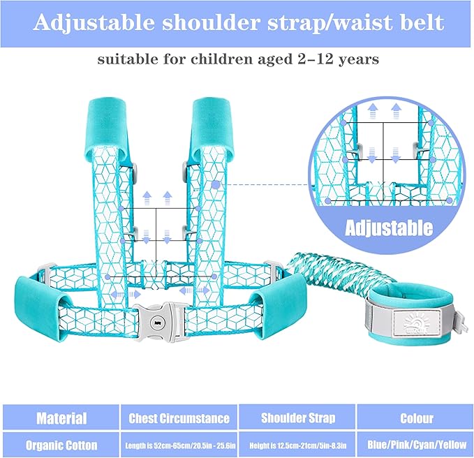 Toddler Leash for Walking, Toddler Safety Harnesses Leashes, Safety Harness with Lock for Kids, Anti Lost Wrist Link for Toddlers ,Upgrade with Reflective Tape Liner(6.5ft)for Kids