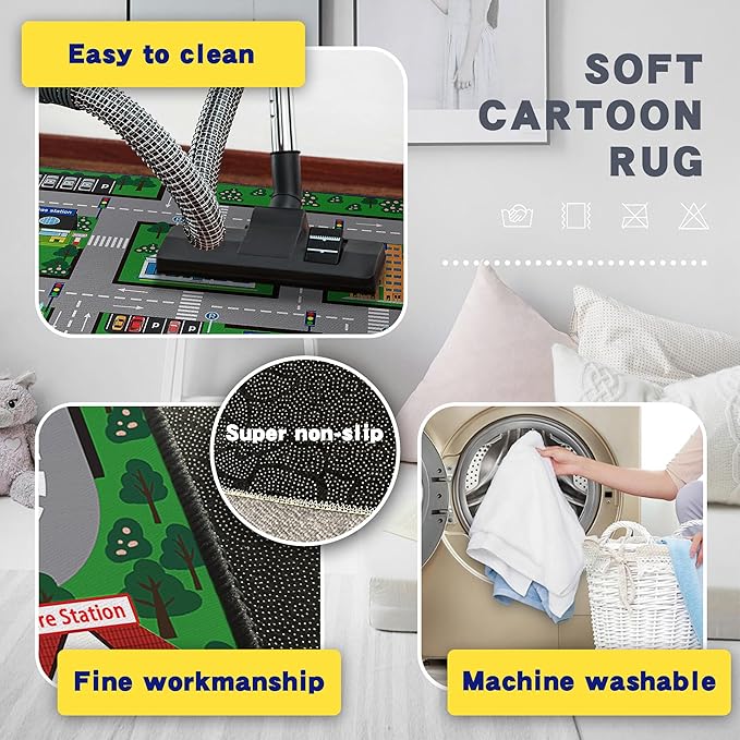 Play Mat 5'x 6'6" Car Rugs for Kids Toy Cars Kids Carpet City Pretend Play Non-Slip Washable