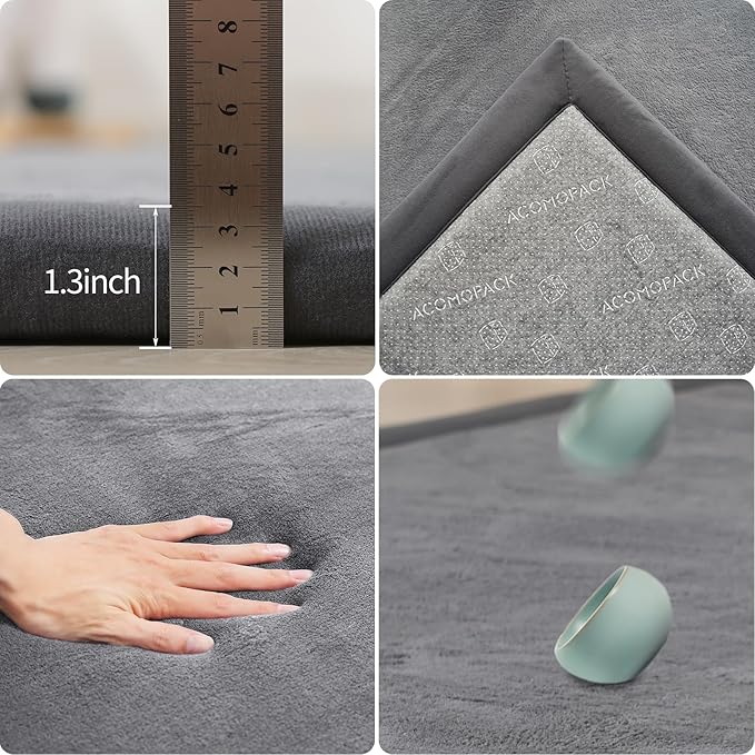 ACOMOPACK Baby Play Mat for Floor 1.3" Thick Memory Foam 50x50 Soft Velvet Playpen Mat for Kids,Infants,Toddlers,Tummy Time Crawling Mats with Non-Slip Bottom,Yoga,Tatami,Nursery Rug(Dark Grey)