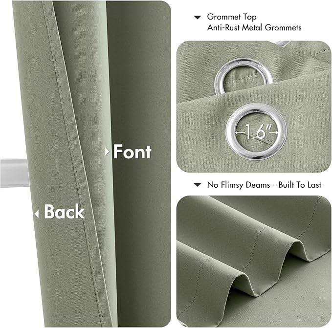 MIULEE Short Curtains for Windows - Sage Green Blackout Half Window Curtains Thermal Insulated Privacy Drapes for Kitchen Bedroom Bathroom Grommet Top Small Basement Tiers W40 x L36 Inch 2 Panels