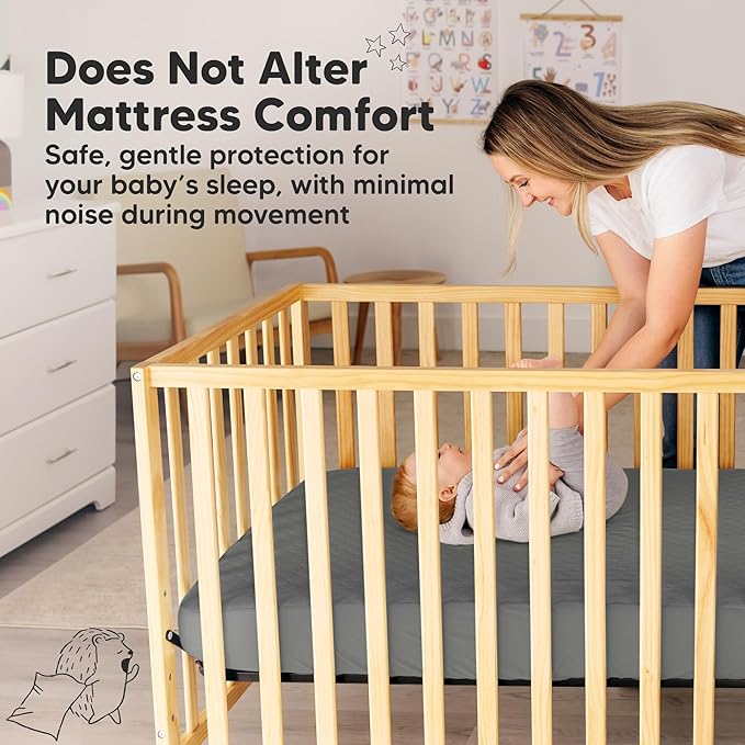 Waterproof Crib Mattress Protector Cover Fitted - 2-Pack Quiet Baby Crib Mattress Pad Sheets, 52" x 28" Soft Quilted Cotton Baby Sheet, Machine Washable, Easy Fit, Durable (Granite/Mavy)