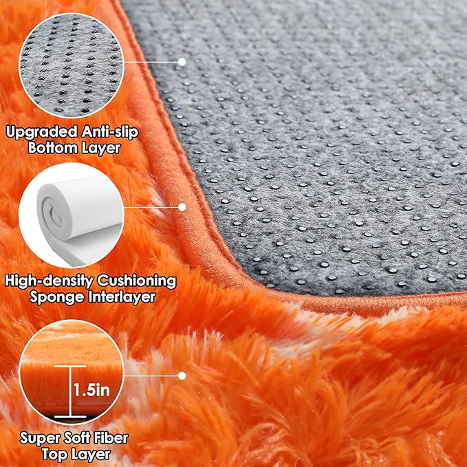 ONASAR Rugs for Living Room Bedroom, 5x8 Washable Fluffy Orange and White Area Rug, Geometric Boho Soft Plush Shaggy Fuzzy Floor Carpet for Nursery Kids Girls Boys Teen Dorm Home Decor Aesthetic
