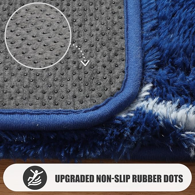ONASAR Large 6x9 Area Rugs for Living Room, Fluffy Geometric Navy and White Rug for Boys Bedroom Home Decor Aesthetic, Soft Shaggy Plush Floor Carpet for Girls Teen Nursery Playroom Office Dorm