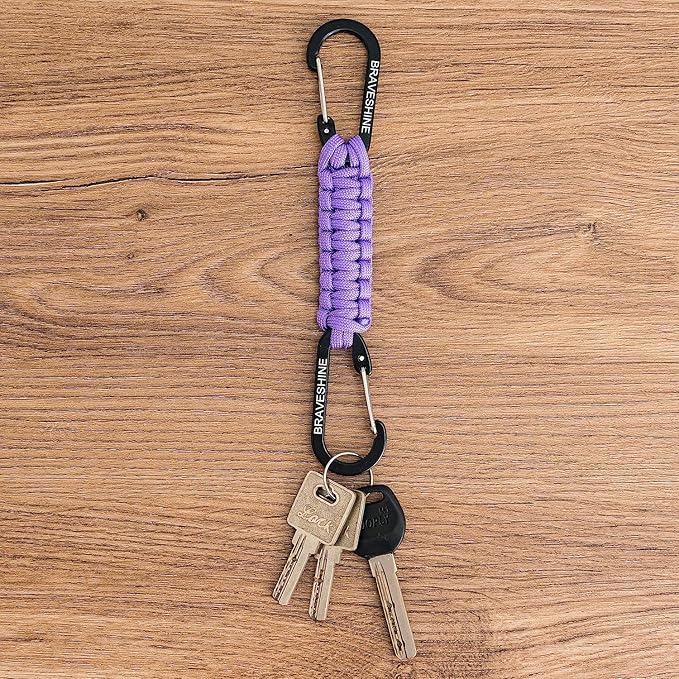 BRAVESHINE Paracord Keychain Carabiner Clip, D Ring Lanyard Hanger Stroller Hook for Water Bottle, Key, Backpacks, Men, Women