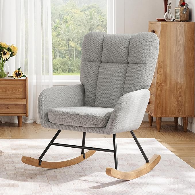 Rocking Chair Nursery, Teddy Baby Nursery Rocking Chairs, Modern Nursing Chair for Breastfeeding, Nursery Rocker for Small Spaces Indoor, Accent Glider Chairs for Living Room, Bedroom, Grey