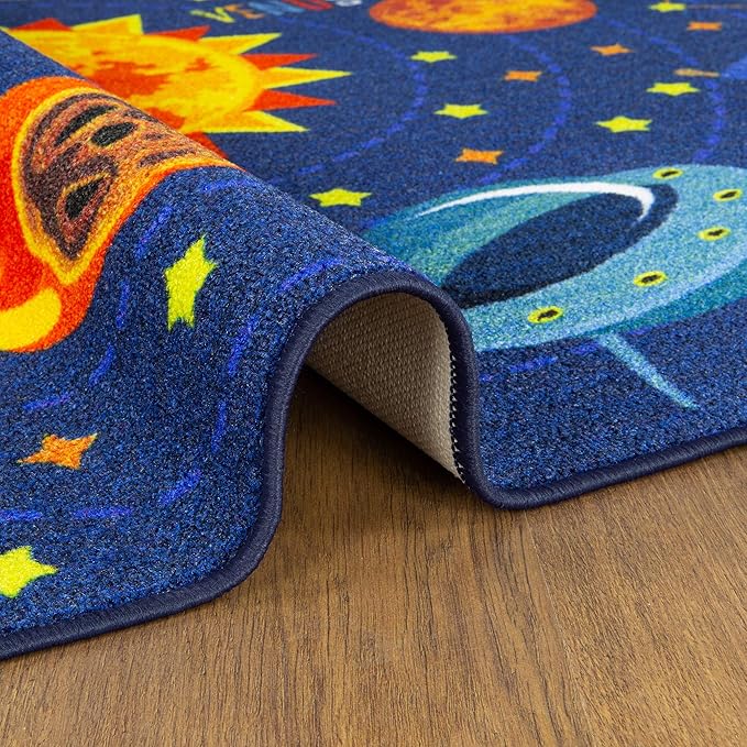 KC Cubs 8x10 Outer Space Solar System Toy Car Road Rug – Educational Play Mat Carpet for Kids, Toddlers, Nursery, Classroom, Playroom, Baby Daycare