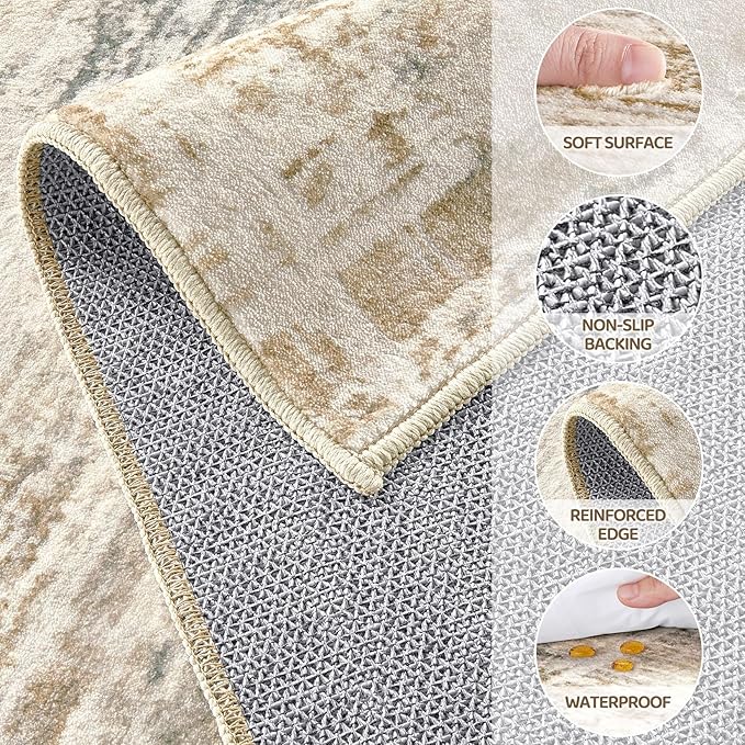 2x3 Entryway Area Rugs: Washable Neutral Abstract Small Rug Door Mat Non-Slip Soft Low Pile Indoor Carpe for Entrance Kitchen Front Door Bathroom Entry Kids Room - Golden Brown