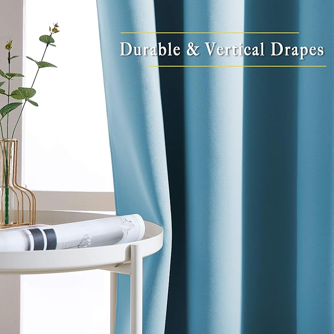 NICETOWN Blackout Small Curtains for Bedroom - Triple Weave Grommet Top Thermal Insulated Light Blocking Panels for Bathroom/Kitchen, Teal Blue, W34 x L50, Set of 2