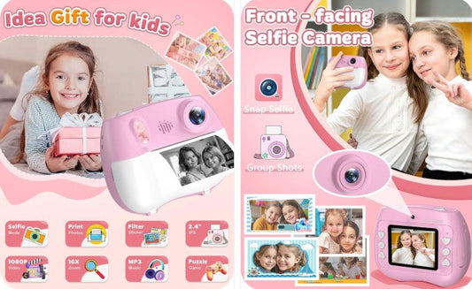 Capture Childhood Magic Instantly: Kids Instant Print Camera with Selfie & 1080P Video