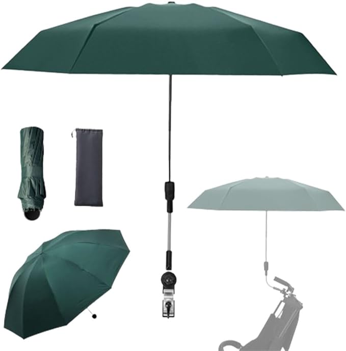 Clip-on Umbrella for Stroller Sunshade, Adjustable Steering Angle, Handle Included, Compact and Lightweight, Suitable for All Kinds of Strollers