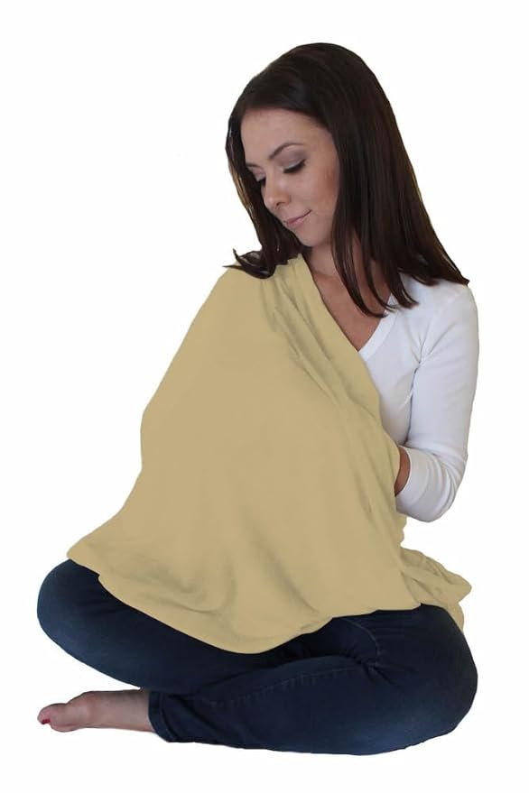 LK Baby Infinity Nursing Scarf Breastfeeding Cover Ultra Soft Premium Jersey Polyester- 100% AZO free and Safe for Baby (Natural Beige)
