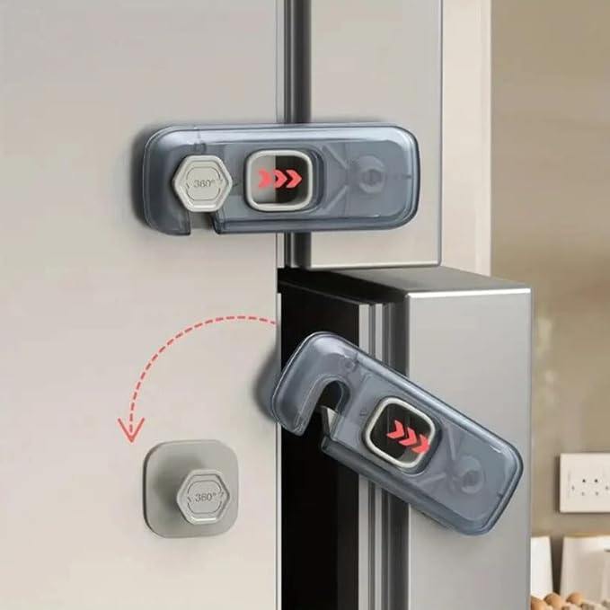 2x Child Kid Lock Fridge, Freezer, Cabinet Catch Baby Safety Lock Door Safe (Grey)
