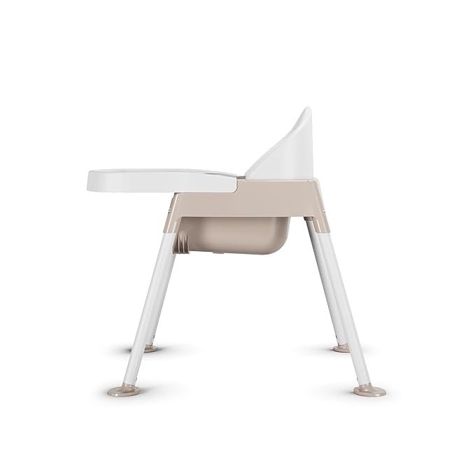 Foundations Secure Sitter 11" Feeding Chair, Stable “No Tip” Feet, 3-Point Adjustable Harness, Removable Tray, Easy to Clean, Smooth Plastic (White/Tan)