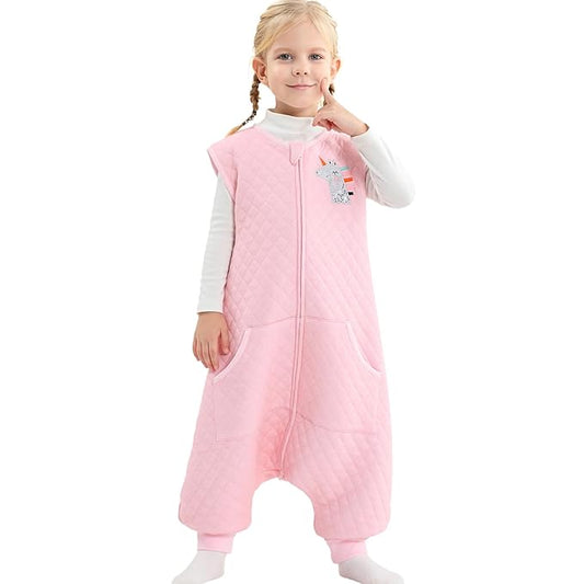 Baby Toddler Sleep Sack with Feet 2.5 TOG Winter, Wearable Blanket with Legs, Toddler Sleeping Sack Long Sleeve (Pink, 3T-5T)