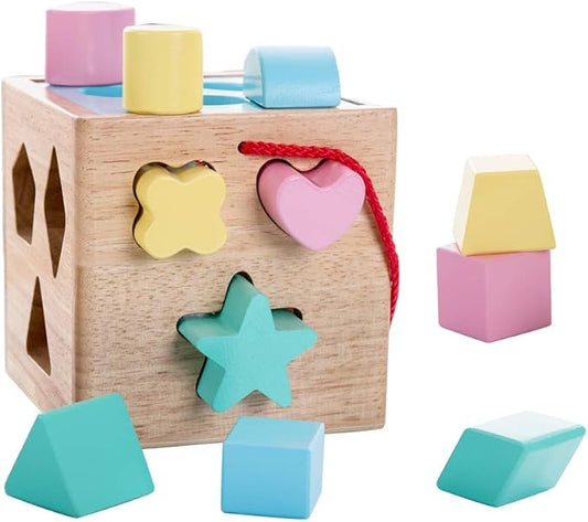 Shape Sorter Toddler Toy Classic Wooden Toy for Baby Boys & Girls Learning Educational Color Sorting Cube Toys for Kids