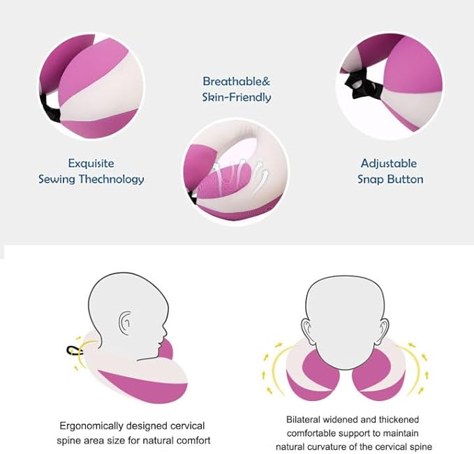 MOOB Travel Pillow for Kids, Traveling Gifts for Toddler & Children U-Shape Car Seat Head Travel Neck Pillow, Neck Pillow for Car Headrest Purple