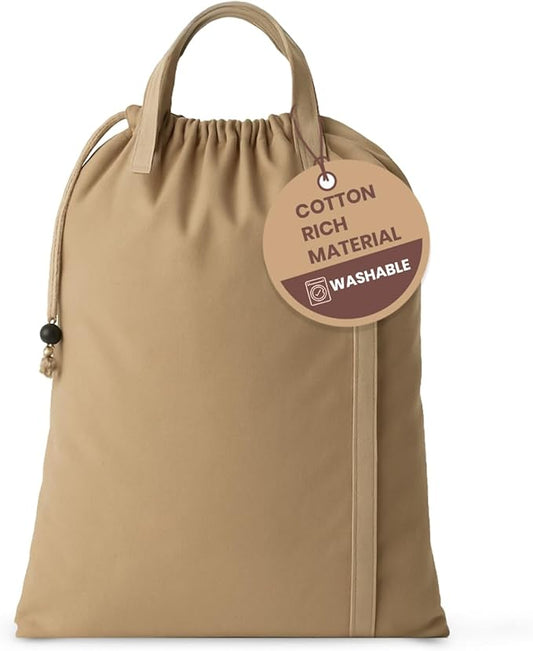 LFH Home Cotton Canvas Large Laundry Bag with Handle, Heavy Duty Drawstring Closure Washable Laundry Bags, School Travel, Home, Hotel, College Dorm, Organizer Sack, Toys Clothes 28x40-Beige