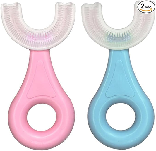U-Shaped Toothbrush Kids (2 PCS), 360° Oral Teeth Cleaning Design, Toddler with Food Grade Soft Silicone Brush Head, Manual Whole Mouth for Age 2-6
