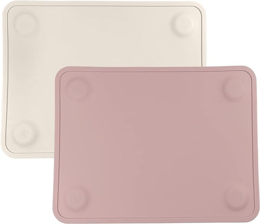 WeeSprout Silicone Suction Placemats for Babies, Toddlers & Kids, Durable Food Grade Silicone with Non-Slip Suction, Dishwasher Safe, for Dining Table & Restaurants + Travel Case, 2 Pack