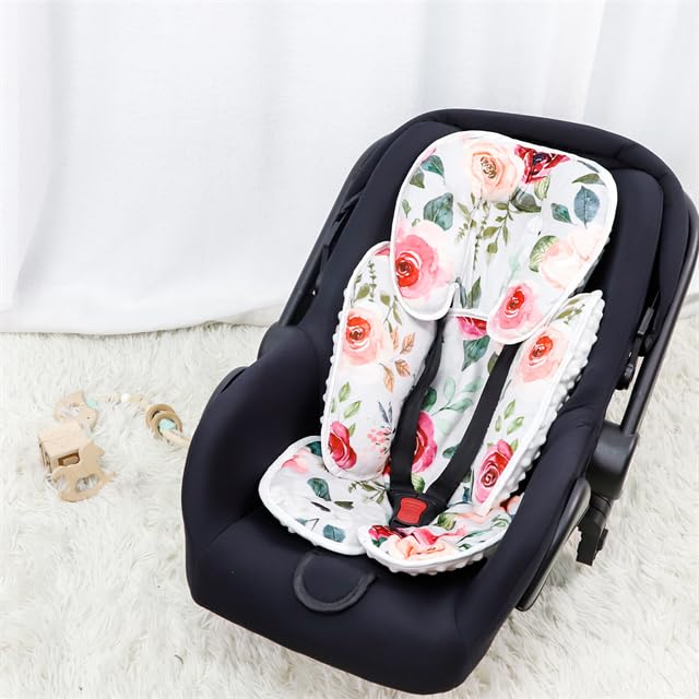 2 in 1 Infant Car Seat Insert, Car Seat Head Support Baby Girls Boys, Soft Newborn Carseat Insert Cushion, Perfect for Carseats, Strollers, Swings (Rose Flower)