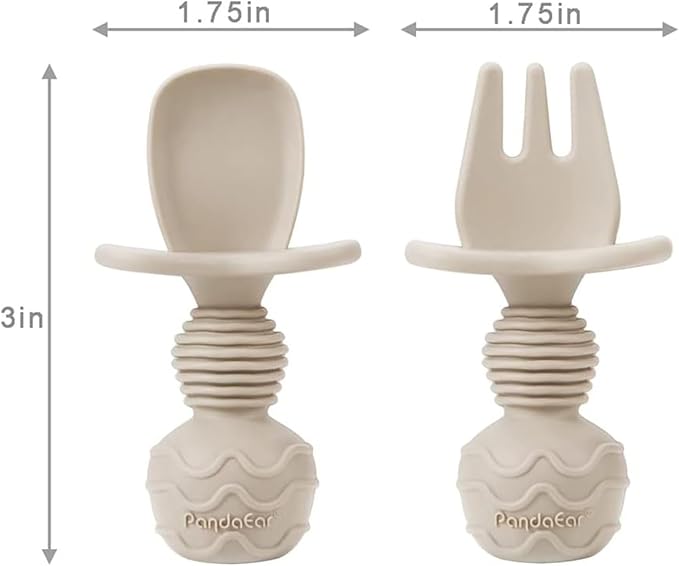 PandaEar 6 Pack Silicone Baby Spoons and Fork Feeding Set- Anti-Choke First Self Feeding Utensils for Baby Led Weaning Ages 3 Months (Pink, Green&Linen)