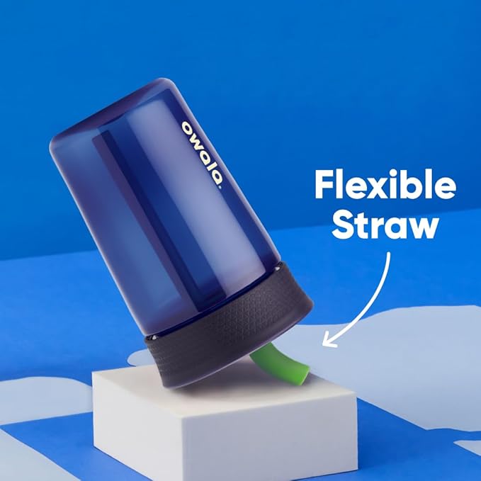 Owala Kids BPA-Free Plastic Tumbler with Spill Resistant Flexible Straw, Easy to Clean, Kids Water Bottle, Great for Travel, Dishwasher Safe, 15 Oz, Navy and Blue (Home Base)