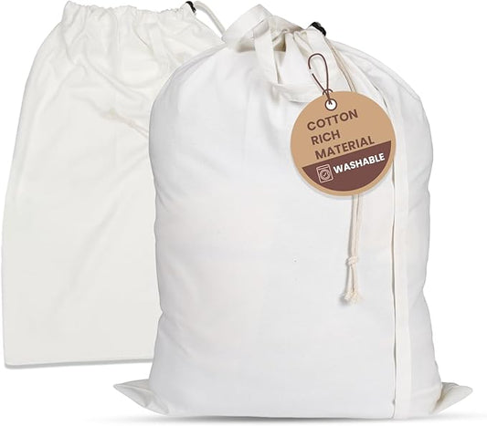 LFH Home Cotton Canvas Extra Large Laundry Bag with Handle, Heavy Duty Drawstring Closure Washable Laundry Bags School Travel, Home, Hotel, College Dorm, Organizer Sack, Toys Clothes 28x36-White