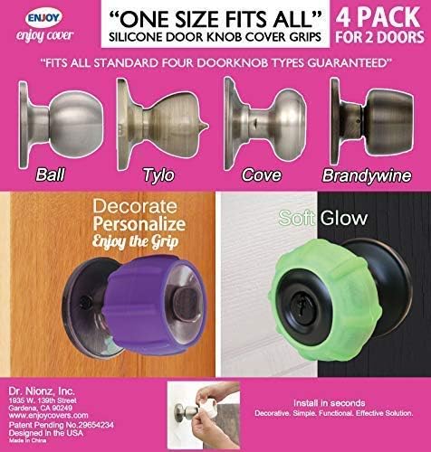New Enjoy Cover -Neon Green Silicone Door knob Grips Soft Glow Maximum Grip - Arthritis & Senior Living Aids Grippy Easy Open Fits All Door Knob Universal Size Maximum Grip Pack