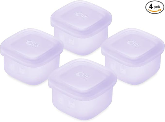 Olababy Clear Sense Silicone Storage Containers 4pk for Baby Food, Snacks, Formula, Puree, Sauce & More | Micro Plastic & BPA-Free | Daycare Essentials for Toddlers and Kids (Lilac, 2 oz / 60 ml)