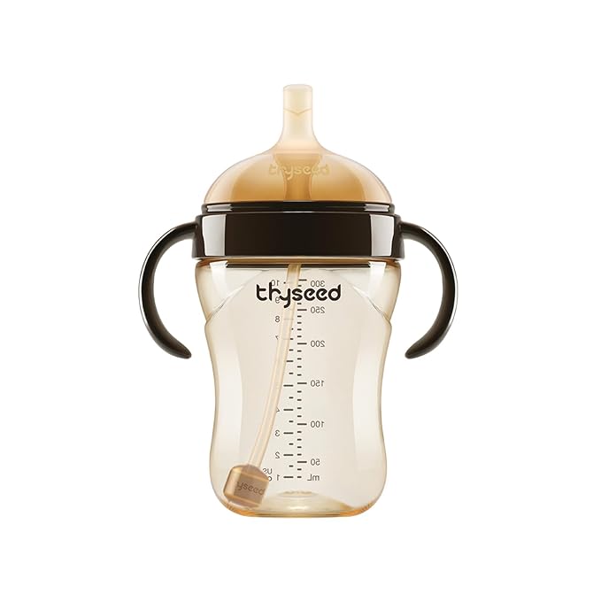 PPSU Weighted Straw Cup with Handles Toddlers Transition Bottles to Sippy Cups No Spill Learner Milk Water Baby Bottle Soft Silicone Spout Dishwasher Safe BPA Free 6+ Months 10oz/300mL 1 Pack