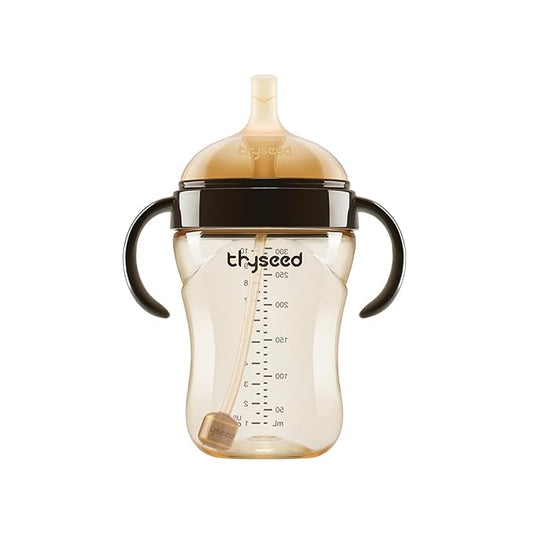 PPSU Weighted Straw Cup with Handles Toddlers Transition Bottles to Sippy Cups No Spill Learner Milk Water Baby Bottle Soft Silicone Spout Dishwasher Safe BPA Free 6+ Months 10oz/300mL 1 Pack