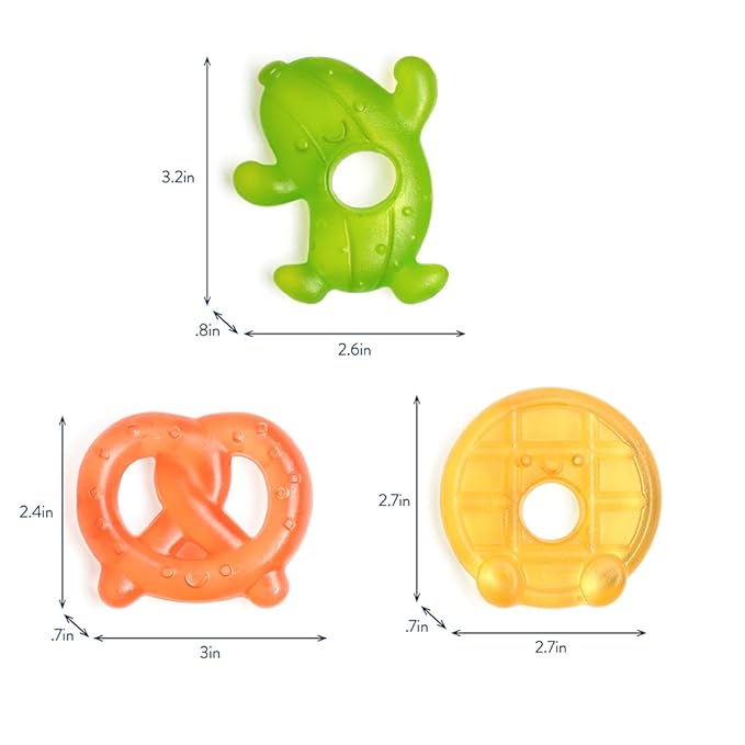 Itzy Ritzy Water-Filled Teethers - Cold Cutie Coolers Textured On Both Sides to Massage Sore Gums & Emerging Teeth - Can Be Chilled in Refrigerator, Set of 3 Silly Foods Teethers