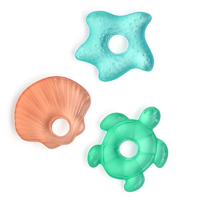 Itzy Ritzy Water-Filled Teethers - Cold Cutie Coolers Textured On Both Sides to Massage Sore Gums & Emerging Teeth - Can Be Chilled in Refrigerator, Set of 3 Seaside Water Teethers