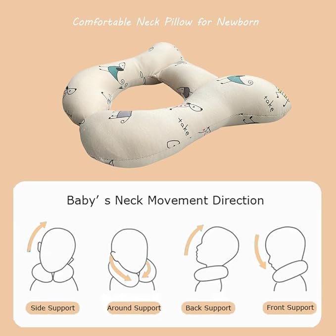 Baby Neck Pillows, Comfortable Baby Travel Head Neck Support for Car Seat Stroller Pushchair, Soft PP Cotton Travel Cushion for 0-1 Year Old Toddler Infant Newborn, Dogs