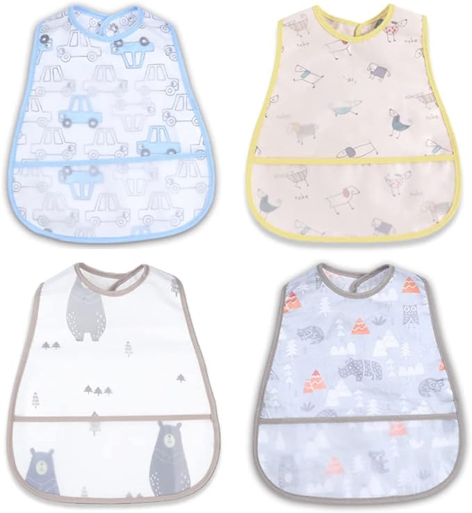 Baby bibs Waterproof Toddler bib - Feeding bib with Pocket for Infant Boy Girl Washable 6-36M