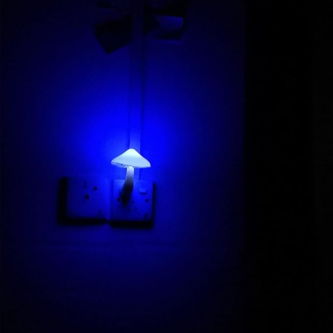 2Pack Sensor LED Night Light Plug in Lamp Mushroom Nightlight Cute Night Lights for Adults Kids Bedroom, Bathroom,Toilet,Hallway,Stairs,Kitchen Blue