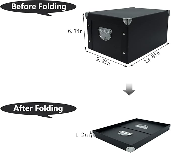 GUOZI Collapsible Storage Box, Decorative Memory Box with Lid & Metal Reinforced Corners, Cardboard File Bin with Handles, Organizer Gift Box for Keepsake Toy Photos Office Nursery Wardrobe Bookshelf