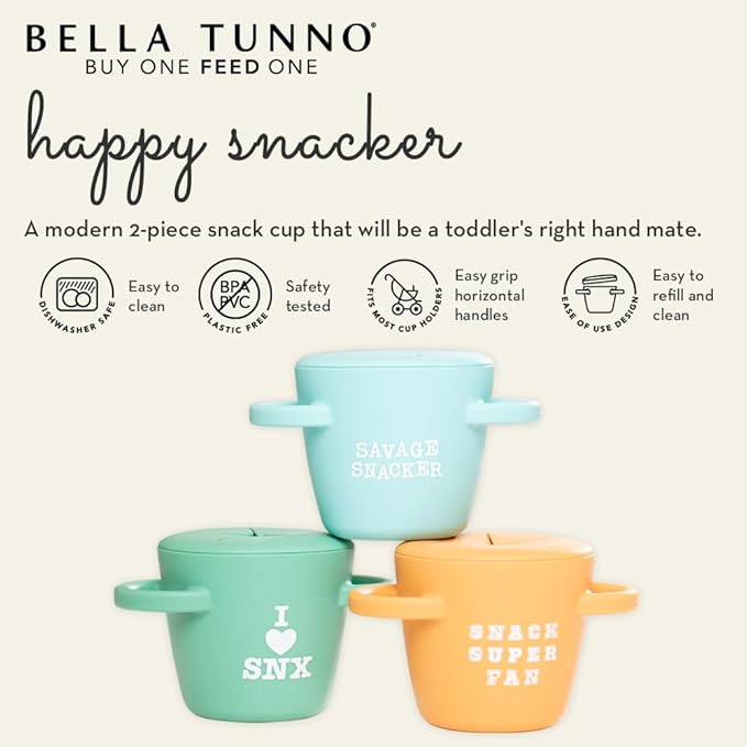 Bella Tunno Snack Cups for Toddlers, Silicone Spill Proof Food Container with Lid, Babies & Kids 6-12 Months, Snaccidents