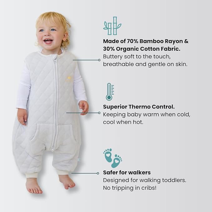 Tealbee DREAMSUIT: Toddler Sleep Sack with Feet 3T 4T - 1.2 TOG Four Season Baby Wearable Blanket for Walkers - Rayon made from Bamboo, Organic Cotton Sleeping Bag - Sunshine