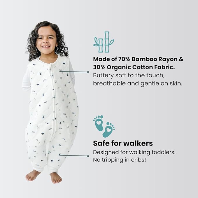 Tealbee Dreamsuit: Toddler Sleep Sack with Feet 3T 4T - 1.5 TOG Winter Baby Wearable Blanket for Walkers - Rayon made from Bamboo, Organic Cotton Sleep Bag - Mushroom
