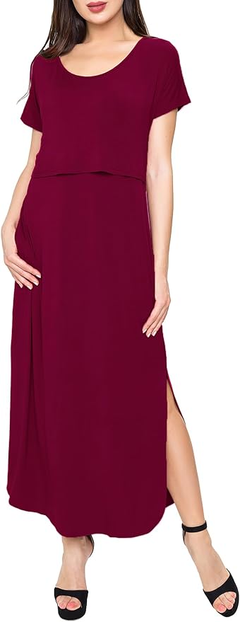 Smallshow Women's Maternity Nursing Dresses Split Long Dress for Breastfeeding