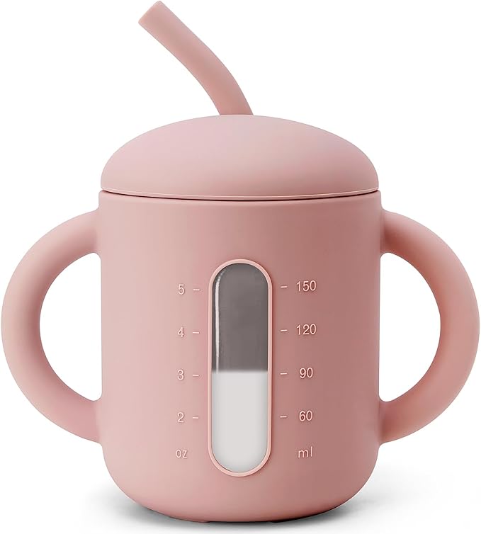SAMiGO Silicone Sippy Cup, Baby Straw Cup for 6 12 18 Months, Sippy Cup with Straw for Toddlers 1-3 Years, Baby Water Cup for Drinking and Training, 6 oz