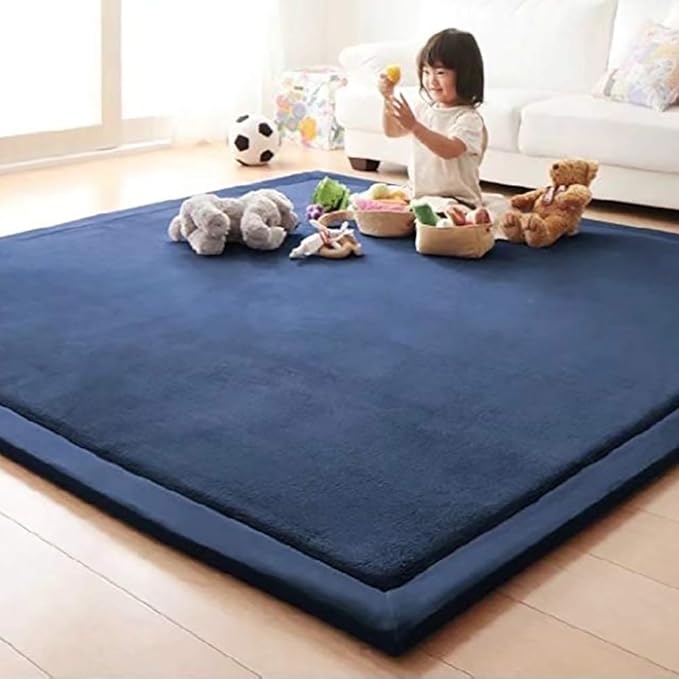 Loartee Nursery Rug Coral Velvet Crawling Rugs Mat Area Rugs Play Crawling Mat(6'8"x 6'8", Dark Blue) for Toddler Children Play Mat Yoga Mat Exercise Pads Carpet